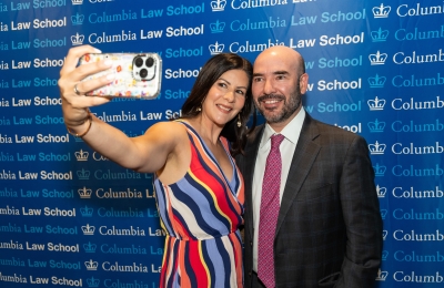 Man and woman taking selfie at Columbia Law Reunion