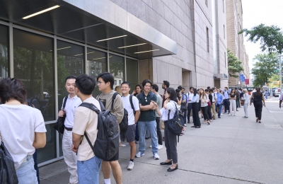 Students lined up for orientation