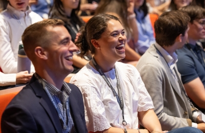 Students listening at orientation