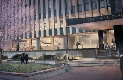 Exterior of the law school at night