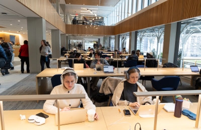 students in the new library