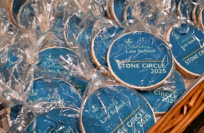 Cookies wrapped in cellophane that say Columbia Law School Stone Circle 2025