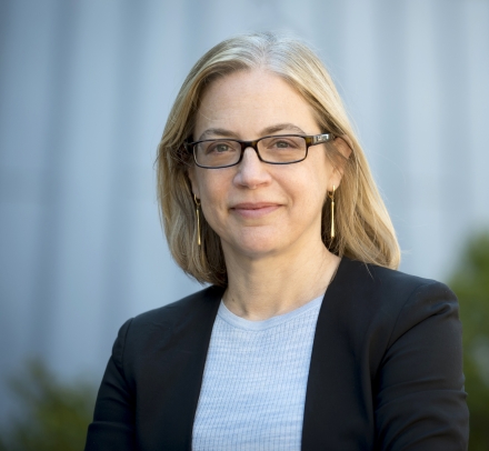 Columbia Law Professor Gillian Metzger in glasses and a blazer on the Columbia University campus