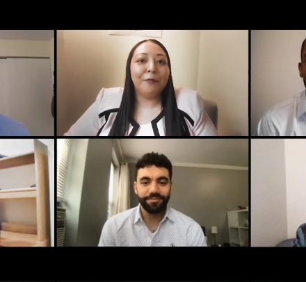 Images of six students in a grid (from top left): Justin Yun CC ʼ14, LAW ’20; Mari Hulbutta CC ’14, LAW ’20; Caleb King ’20; Bamisope Adeyanju ’20, LL.M.; Mo’taz Arshied ’20, LL.M.; and Ellie Dupler ’20.