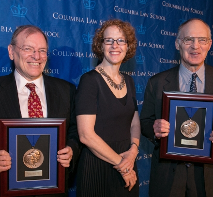 Judge Gerard E. Lynch ’75, Dean Gillian Lester, and Stephen Friedman ’62 at the Winter Luncheon