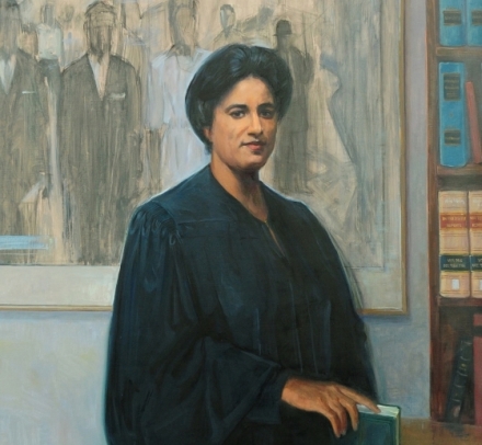 Painting of woman in black judicial robe