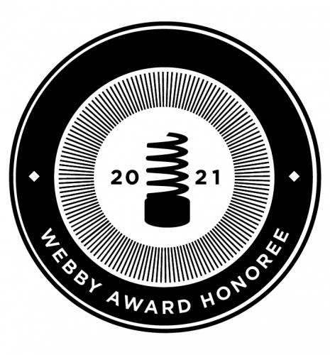 A black and white circular badge reads 2021 Webby Award Honoree