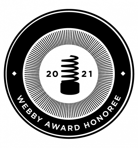 A black and white circular badge reads 2021 Webby Award Honoree