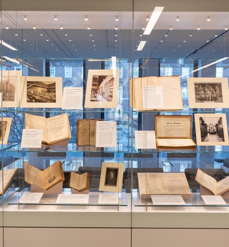 Glass exhibition case at Li Lu Law Library