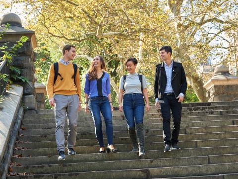 Students walking in Morningside Park