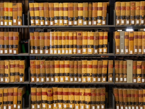 Row of law reporter books in the library
