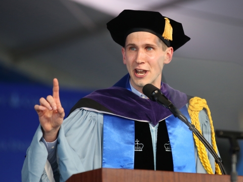 LL.M. class speaker Jonas Vernimmen ’19 speaking at graduation.