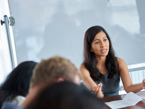 Professor Elora Mukherjee teaches a class.