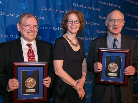 Judge Gerard E. Lynch ’75, Dean Gillian Lester, and Stephen Friedman ’62 at the Winter Luncheon