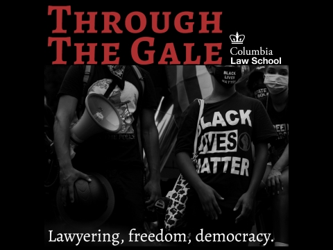Image of people at a protest. Text: Through the Gale: Lawyering, freedom, democracy