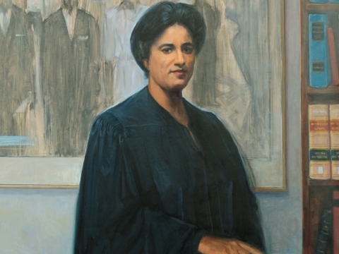 Painting of woman in black judicial robe