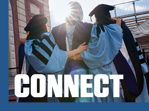 The word CONNECT superimposed of a picture of students wearing graduation robes.