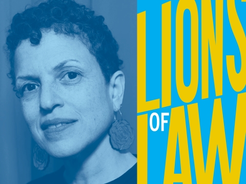 Woman with short hair and "Lions of Law" title