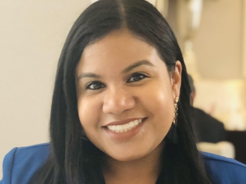 A woman in a blue blazer