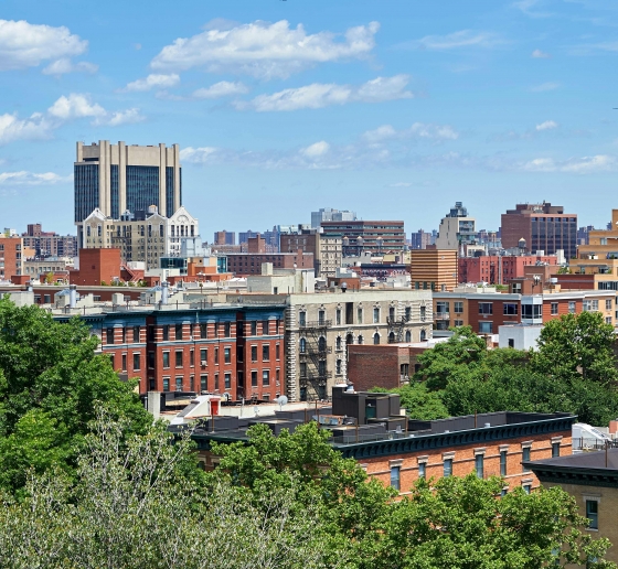 Morningside Heights and Harlem neighborhood rooftops seen from Columbia
