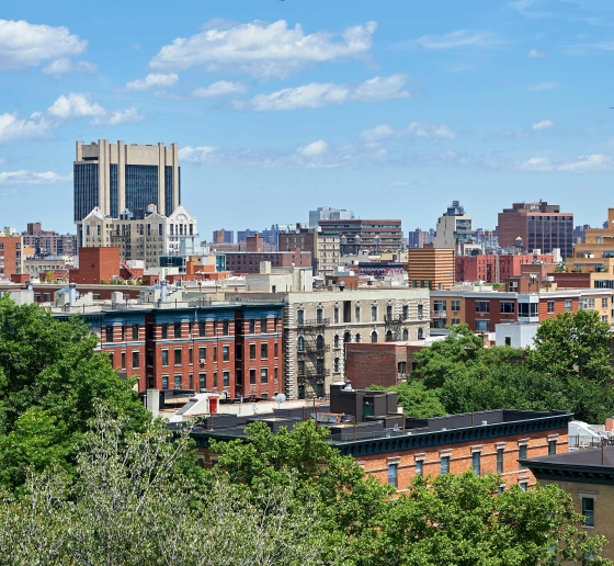 Morningside Heights and Harlem neighborhood rooftops seen from Columbia