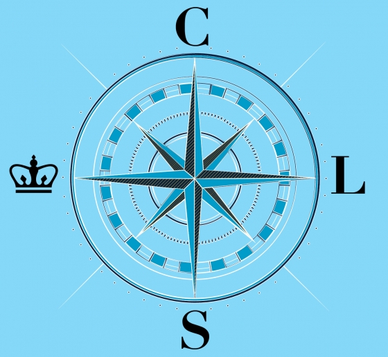 A compass with the letters C, L, S and the Columbia crown at the four corners.