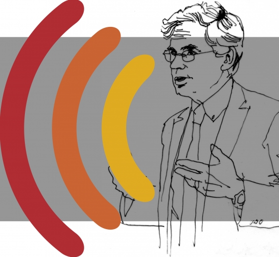 Illustration of Professor Michael Gerrard with sound waves