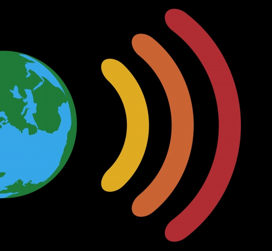 Digital illustration of earth with heat waves coming from it.