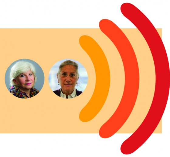 Tubiana and Bianiaz portraits in two circles from which red sound waves emanate
