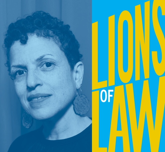 Woman with short hair and "Lions of Law" title