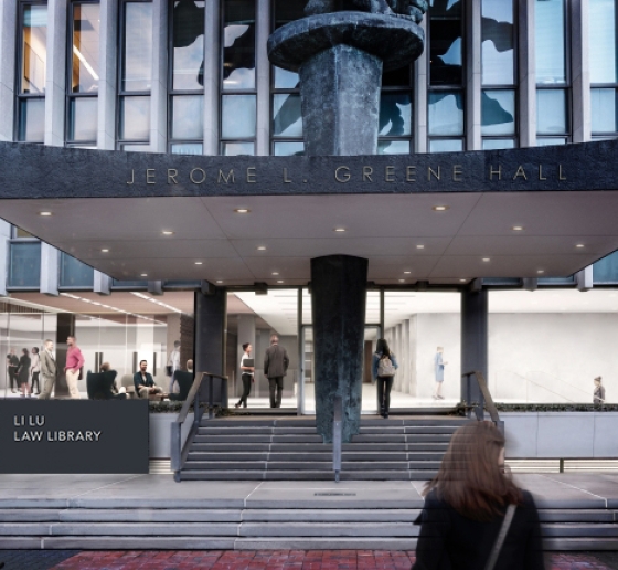 Li Lu Law Library Frontal Exterior at Night