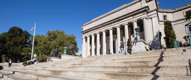 Looking up the steps to Low Library from the east