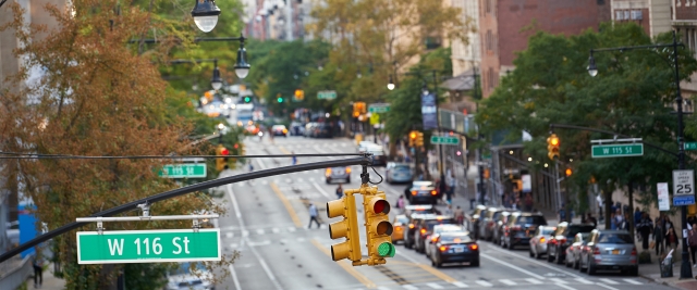 Streetlights and traffic on Amsterdam Ave and 116th Street
