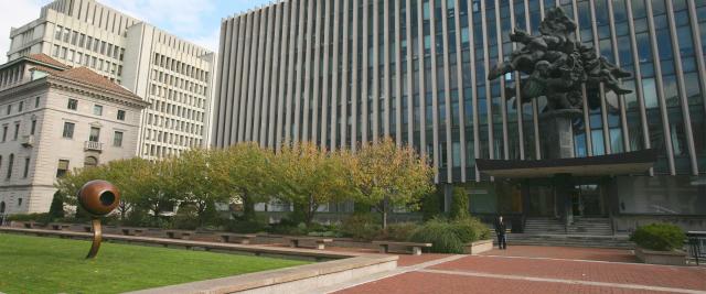 The trees in Revson Plaza turn orange in the autumn.