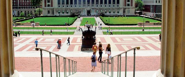 The view of Butler Library from the steps of Low Library