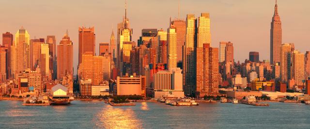 The New York City skyline right before sunset