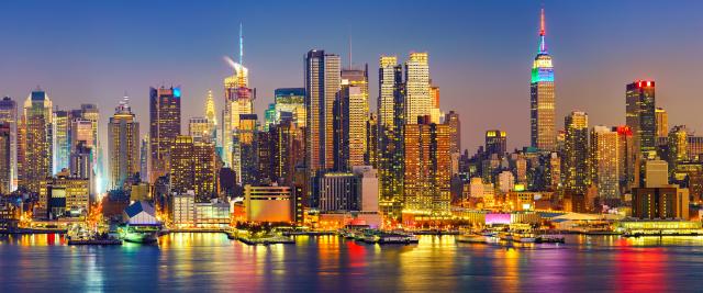 The New York City skyline at night