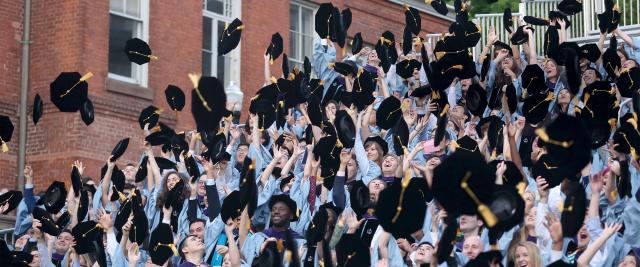 Graduation students tossing mortarboards
