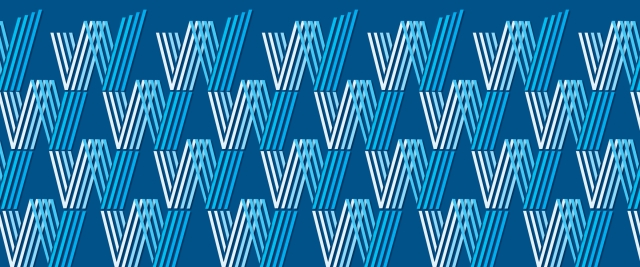 A field of abstract blue letter Ws on a blue background