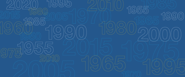 Repeating class year numbers 0 and 5 on a blue background