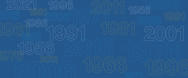 Series of years ending in 1 and 6 on a blue background