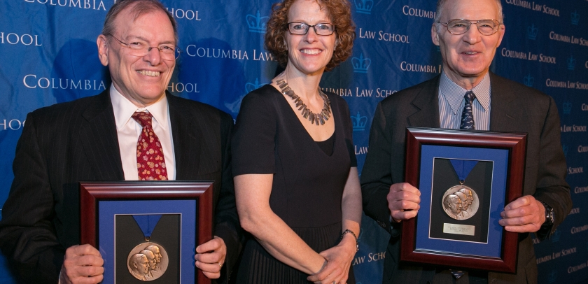 Judge Gerard E. Lynch ’75, Dean Gillian Lester, and Stephen Friedman ’62 at the Winter Luncheon