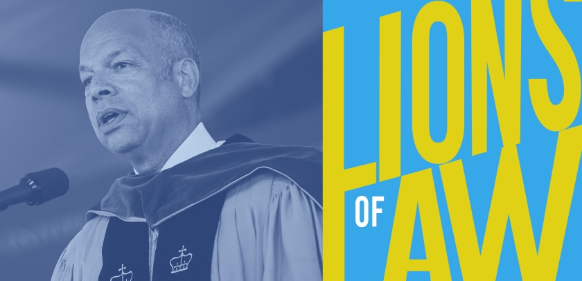 Man in Academic Robes with "Lions of Law" logo