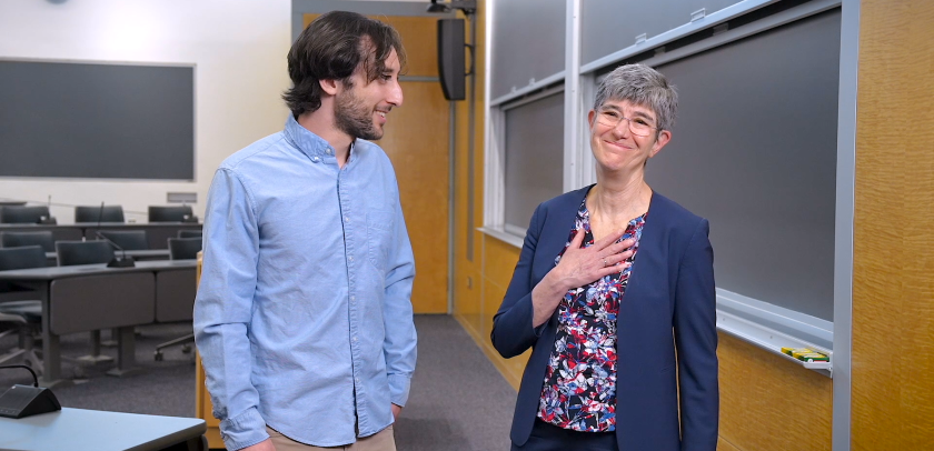 a student and a faculty member share words of gratitude in the 2026 graduation video