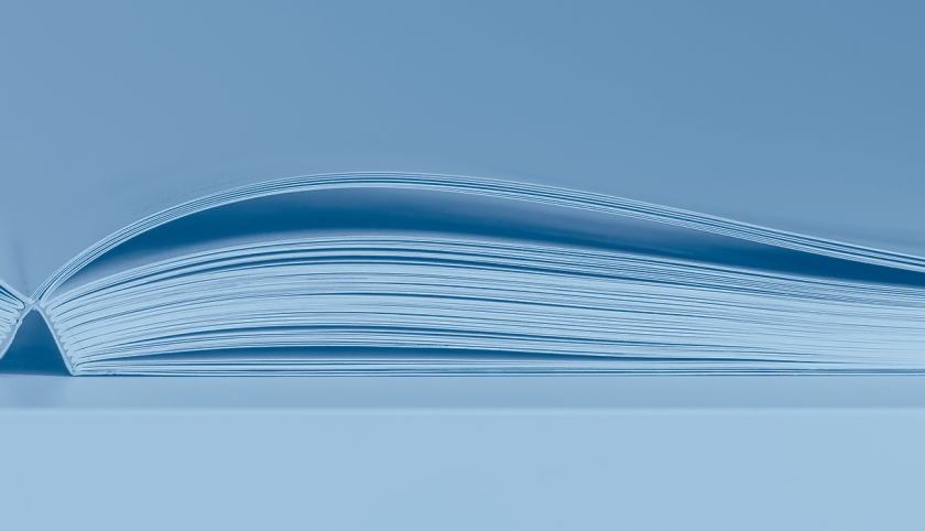 Blue image of an open book