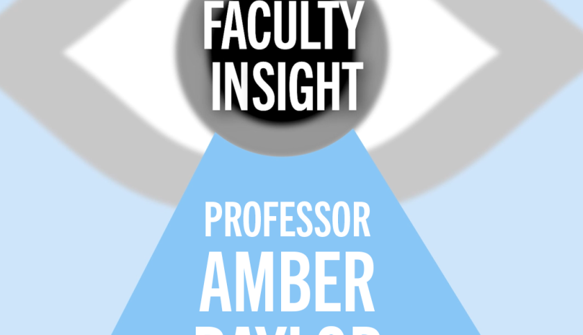 Eye graphic with text Faculty Insight Professor Amber Baylor