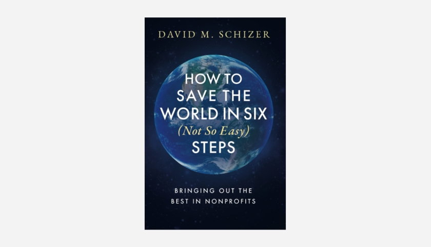 Book cover with words on top of image of planet Earth that read How to Save the World in Six (Not So Easy) Steps