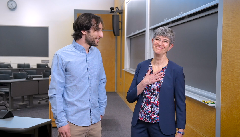 a student and a faculty member share words of gratitude in the 2026 graduation video