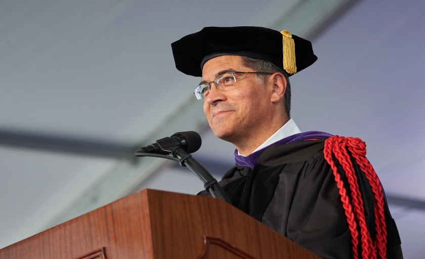 Xavier Becerra, the California Attorney General, in academic regalia