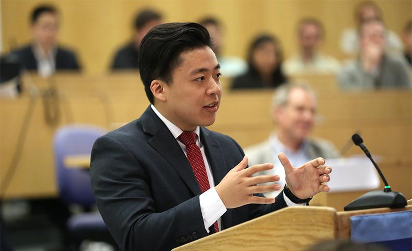 A student speaks in Moot Court